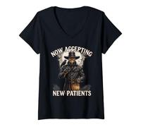 Women's Plague Doctor Now Accepting New Patients Creepy Gothic Crow V-Neck T-Shirt
