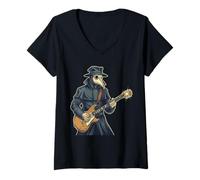 Womens Plague Doctor Playing Electric Guitar Graphic Tee V-Neck T-Shirt