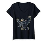 Womens Plague Doctor Riding a Flying Raven Vintage Creepy Gothic V-Neck T-Shirt