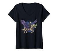 Womens Plague Doctor Riding a Flying Unicorn Zombie Fantasy Art V-Neck T-Shirt