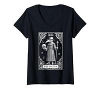 Womens Plague Doctor Tarot Card Occult Blackcraft Goth V-Neck T-Shirt