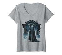 Women's Plague Doctor with Raven Crow Medieval Middle Ages Physician V-Neck T-Shirt