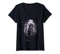 Women's Plague Doctor with Raven Crow Medieval Middle Ages Physician V-Neck T-Shirt