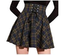 Women's Plaid A Line Gothic Skirt Pleated Flare Short Mini Skirt Retro Checked Pleated Skirt Mini Skirt Harajuku E Girl Y2k Girls Gothic Checked Pleated Skirt Mini Rock Girls Streetwear, blue, L
