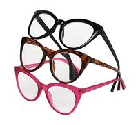 Women's Plaid Cat Eye Reading Glasses, Black, Tortoise, Magenta, 2.5X + 2.5