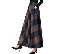 Womens Plaid Elastic High Waist Maxi Skirt Vintage Wool Skirt Tartan Midi Skirt Swing Pleated Flared A Line Skirt with Pockets Retro Elegant Skirt High Rise Flowy Skirts Dress Pull Green (Brown,M)