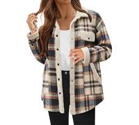 Women's Plaid Fleece Lined Shirt Jacket with Pockets Single Breasted Womens Coats Warm Plaid Sweatshirt Casual Loose Comfy Plaid Cardigan Lapel Collar Jacket Tops Jackets Women Plus Size Blue