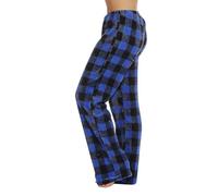 Womens Plaid Fleece Pajama Pants Wide Leg Lounge Bottoms with Elastic Waist | Soft Buffalo Check Flannel Sleepwear for Autumn & Winter Cosy Indoor Check Loungewear Pyjama Trousers