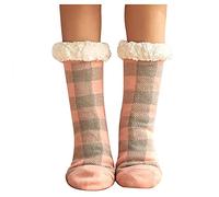 Women's Plaid Floor Socks Thicken Warm Sleeping Socks Slippers Fuzzy Socks Crazy Looking Socks (Pink, One Size)