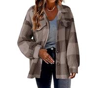 Womens Plaid Fuzzy Button Up Shacket Oversized Checked Flannel Shirt Jacket | Casual Buffalo Long Sleeve Coat with Pockets Warm Autumn Winter Outerwear for Women UK Oversized Sherpa Flannel Overshirt