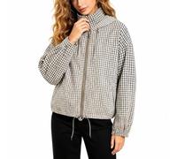 Women's Plaid Jacket Casual Long Sleeve Checked Bomber Jackets Stand Collar, Zip Up Vintage Harrington Jacket Lightweight Coats Outerwear for Ladies Relaxed Fit Gingham Tops Streetwear