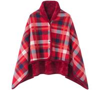 Women's Plaid Lap Blanket Flannel Shawl Wrap Comfy Poncho Throw Winter Warm Cape with Buttons Wearable Blanket,Red-White,31''x51''