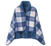 Women's Plaid Lap Blanket Flannel Shawl Wrap Comfy Poncho Throw Winter Warm Cape with Buttons Wearable Blanket,Blue,39''x55''