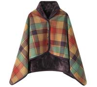 Women's Plaid Lap Blanket Flannel Shawl Wrap Comfy Poncho Throw Winter Warm Cape with Buttons Wearable Blanket,Multicolor,39''x55''