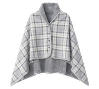 Women's Plaid Lap Blanket Flannel Shawl Wrap Comfy Poncho Throw Winter Warm Cape with Buttons Wearable Blanket,Light Gray,39''x55''