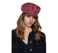 Womens Plaid Newsboy Cap Cotton Ivy Baker-boy Style 8-Panel Visor Berets Hats (Plaid/Red)