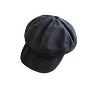Women's Plaid Octagonal Newsboy Cap, Wool Blend Cabbie Baker Boy Beret Hat, Casual Daily Outdoor Fashion Headwear for Ladies Daily Wear Travel Dating Versatile Stylish Accessory Black