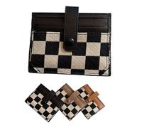 Women's Plaid Pattern Compact Wallet Multi-card Slot Credit Card Holder Snap Button Checkered Bifold Small Card Wallet (Black,11 * 8 cm)