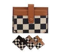 Women's Plaid Pattern Compact Wallet Multi-card Slot Credit Card Holder Snap Button Checkered Bifold Small Card Wallet (Brown,11 * 8 cm)
