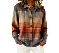 Women's Plaid Print Casual Cotton Buttoned Cardigan Sweater, Plaid Knitted Cropped Cardigan Sweater Women's Shirts Sweaters Tops Orange