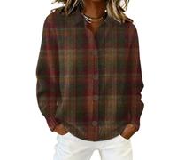 Women's Plaid Print Casual Cotton Buttoned Cardigan Sweater, Plaid Knitted Cropped Cardigan Sweater Women's Shirts Sweaters Tops Brown
