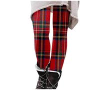 Women's Plaid Printed Leggings - Winter Warm Stretchy Trousers, High Waisted Slim Fit, Fashion Casual Soft Comfy Footless Tights, Bootcut Style
