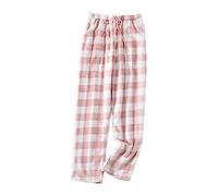 Women's Plaid Pyjama Bottoms Loose Wide Leg Pants Women Casual Trousers Loungewear Check Pants Lounge Pants Pyjama Plaid Print Elastic Waist with Drawstring Lightweight Loungewear Pink