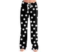 Women's Plaid Pyjama Bottoms Womens Lounge Ladies Black Trousers Casual Solid Color/Printed Stretch Drawstring Long Wide Leg Pants (Black, XL)