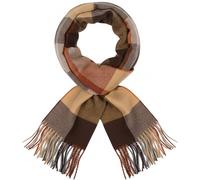 Women's Plaid Scarf, Brown Block Check, Fringed Ends, 1-Piece Winter Wrap
