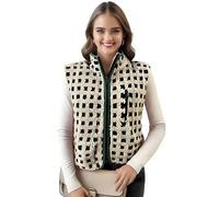 Women's Plaid Sherpa Fleece Vest - Sleeveless Zip-Up Jacket for Autumn & Winter | High Collar, Vintage Checkered Design, Y2k Aesthetic (UK, Alpha, XL, Regular, Regular, Green)