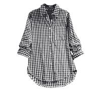 Womens Plaid Shirt Oversized Button Down Shirts Casual Lapel Collar Long Sleeve Blouse Vintage Boyfriend Long Checked Shirts Basic Loose Check Blouses Top with Pocket(Black,XL)