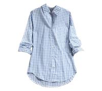 Womens Plaid Shirt Oversized Button Down Shirts Casual Lapel Collar Long Sleeve Blouse Vintage Boyfriend Long Checked Shirts Basic Loose Check Blouses Top with Pocket(Blue,3XL)