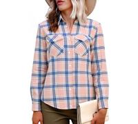 Women's Plaid Shirts UK Casual Long Sleeve Button Down Collared Tops 2025 Fall Fashion Lightweight Cotton Blouse Dressy Comfy Loose Fit T-Shirt Going Out Tee with Pockets