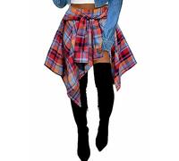 Women's Plaid Skorts Skirts - High Waisted Tie Front Pleated Summer Asymmetrical Skirt with Shorts, Plaid-red With Shorts, M