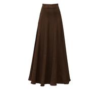 Womens Plaid Wool Long Skirt Fall Winter High Waist A-line Swing Comfy Elastic Band Pleated Maxi Length Skirts Dark Brown S
