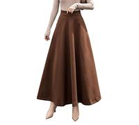 Women's Plaid Wool Skirt Winter High Waisted A Line Long Skirts C Brown M