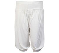 Womens Plain 3/4 Shorts Ladies Ruched Gathered Baggy Ali Baba Cropped Stretch Elasticated Waistband Trousers Leggings Harem Hareem Pants Plus Size Cream Size 14 - 16 (L/XL)
