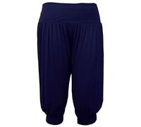 Womens Plain 3/4 Shorts Ladies Ruched Gathered Baggy Ali Baba Cropped Stretch Elasticated Waistband Trousers Leggings Harem Hareem Pants Plus Size Navy Blue Size 14 - 16 (L/XL)