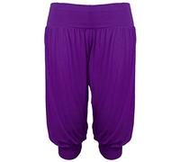 Womens Plain 3/4 Shorts Ladies Ruched Gathered Baggy Ali Baba Cropped Stretch Elasticated Waistband Trousers Leggings Harem Hareem Pants Plus Size Purple Size 8 - 10 (S/M)