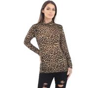 Women's Plain and Animal Leopard Print Turtle Polo High Neck Top Plus Size Jumper Ladies Long Sleeves Printed and Plain Roll Neck Party Wear Jumpers Tops (Brown Leopard, UK 16-18)
