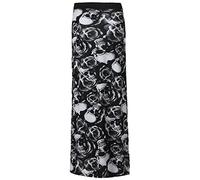 Womens Plain and Printed Long Maxi Skirts for Women UK High Waist Jersey Gypsy Style Summer Loose Fit Baggy Casual Ladies Dresses Skull Rose Print 24-26