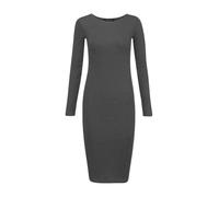Womens Plain and Printed Long Sleeve Round Neck Stretch Jersey Bodycon Ladies Dress Midi All Season Solid Color Casual Dresses for Women Charcoal 8-10