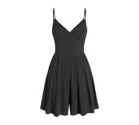 Women's Plain Backless Wrap Cami Romper V Neck Casual Adjustable Spaghetti Strap Wide Leg Jumpsuit for Summer with Pockets, Black, Large