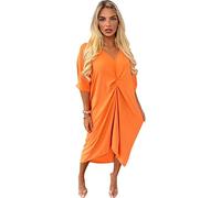 Women's Plain Batwing Sleeve V-Neck Baggy Long Lightweight Midi Dress Ladies V-Neck Tie Knot Twist Front Oversized Long Soft Touch Summer Smock Midi Dress UK 12-22