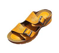 Women's Plain Buckle Strap Open Toe Wedges Soft Bottom Breathable Slippers Sandals, yellow, 5 UK