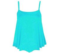 Womens Plain Cami Swing Vest Sleeveless Top Ladies Strappy Flared Cami Vest Top Plus Size Aqua UK M-L