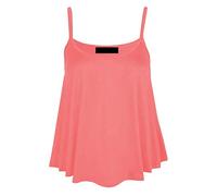 Womens Plain Cami Swing Vest Sleeveless Top Ladies Strappy Flared Cami Vest Top Plus Size Coral