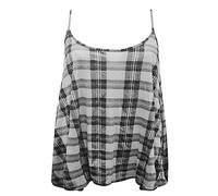 Womens Plain Cami Swing Vest Sleeveless Top Ladies Strappy Flared Cami Vest Top Plus Size White Tartan UK M-L