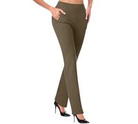 Women's Plain Chic and Elegant Slim Trousers - Formal Knit Trendy Leg Flared Office Basic Trousers Suit Women's Full Length Business Pants Quick Drying Cut Durable Polyester Treggings, Brown, L