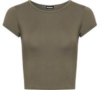 Womens Plain Crop Short Sleeve Top Round Neck Stretch Ladies Bra Vest - Khaki - 12/14
